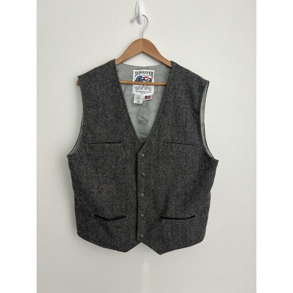 SCHAEFER Western Wool Vest Size Large Gray Herringbone McClure Style 707 USA - Picture 1 of 6